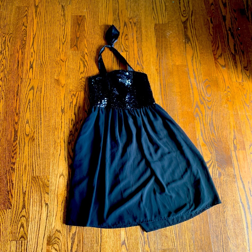 Short black with sequin halter dress size 6